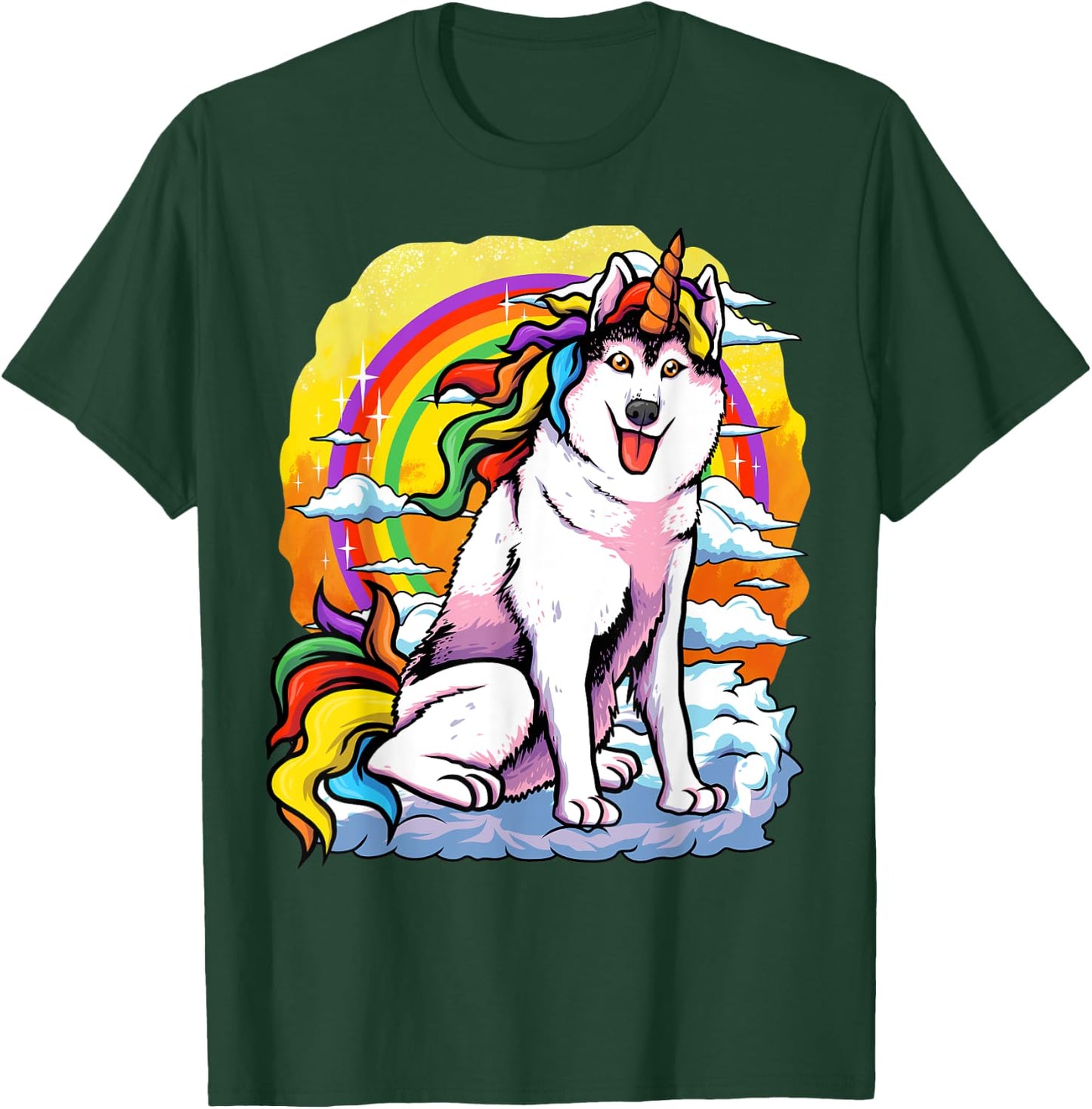 Husky Unicorn Rainbow Funny Siberian Husky Dog Owner Lovers Men Women Kids T-Shirt - T-Shirt | Forest