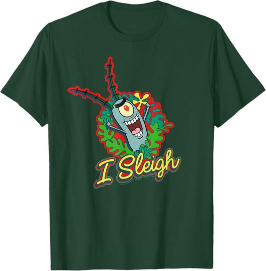 SpongeBob SquarePants I Sleigh, Plankton Christmas Wreath T-Shirt - T-Shirt | Forest