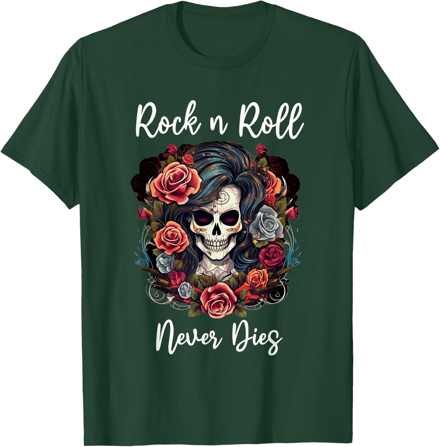 Rock n Roll Never Dies Rockabilly Girl Skull Tattoo T-Shirt - T-Shirt | Forest