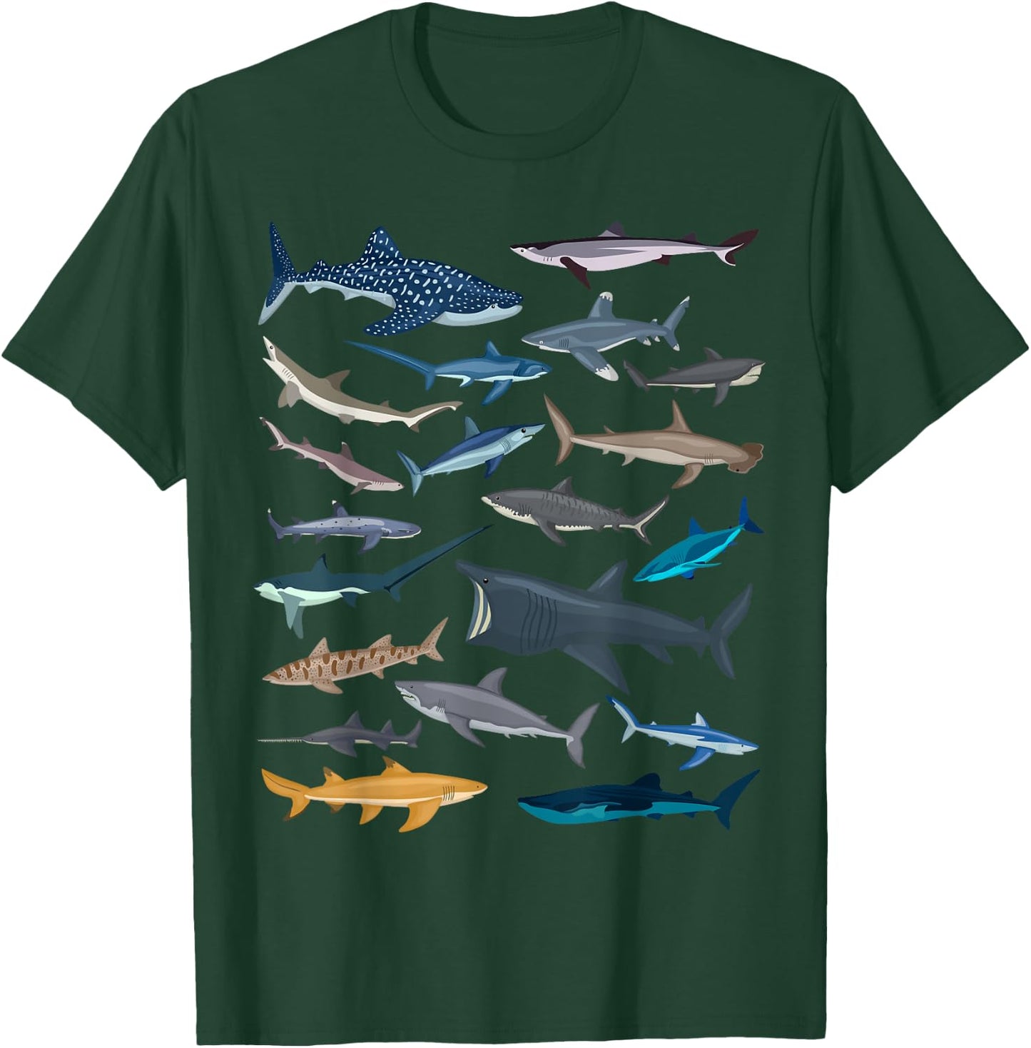 Different Types of Sharks Boys Kids Girl Shark Collage T-Shirt - T-Shirt | Forest