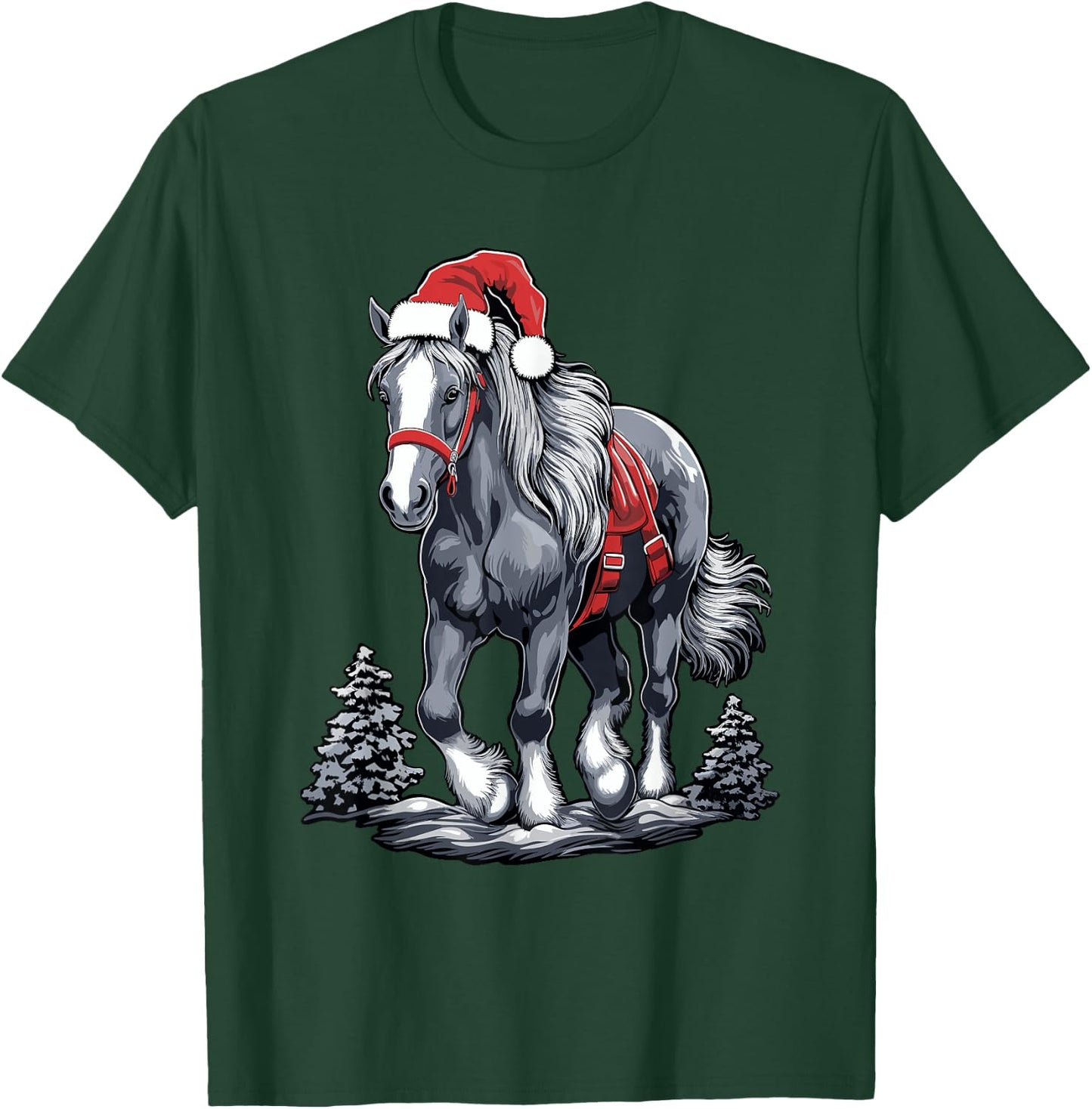 Cute Horse Christmas Santa Hat Xmas Pony Pajama T-Shirt - T-Shirt | Forest