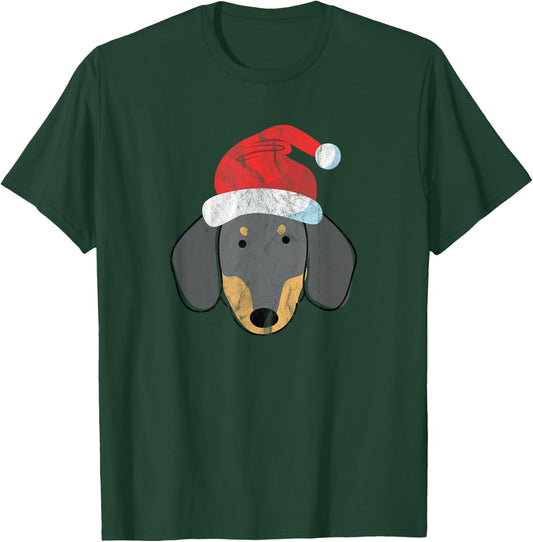 Santa Hat Dachshund PJs Christmas Xmas Wiener Weiner Dog Men Women T-Shirt - T-Shirt | Forest