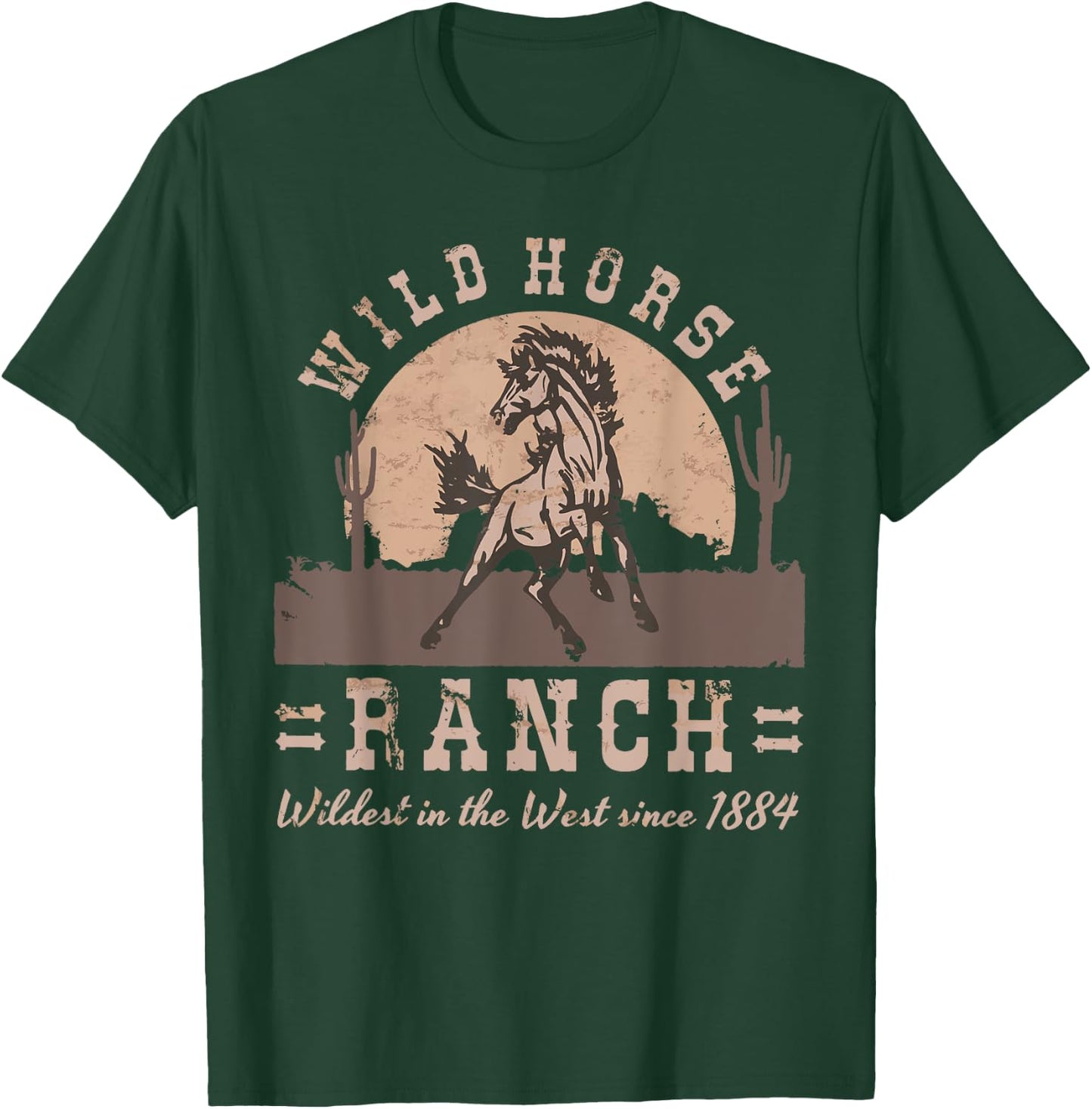 Wild Horse Ranch Distressed Western Graphic T-Shirt - T-Shirt | Forest