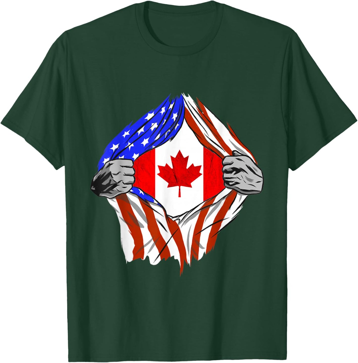 America USA Canadian Flag Chest Canadian Roots Canada T-Shirt - T-Shirt | Forest