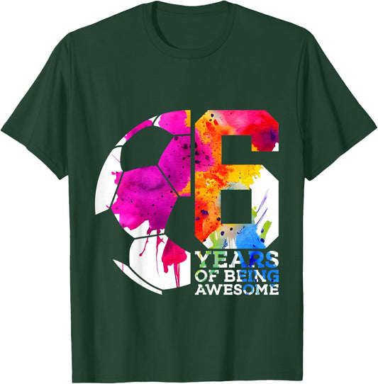 Kids 6 YEARS OF BEING AWESOME SOCCER 6TH BIRTHDAY T-Shirt - T-Shirt | Forest