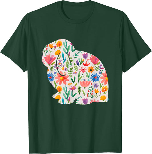 Holland Lop Bunny Rabbit watercolor flowers design T-Shirt - T-Shirt | Forest