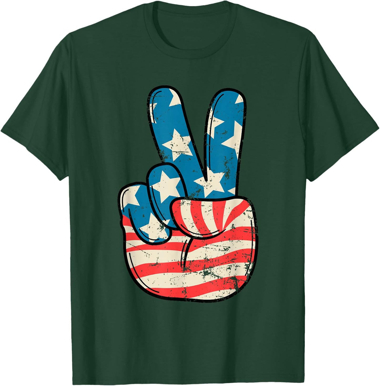 USA Flag Peace Sign Hand 4th of July Patriotic Men Boys T-Shirt - T-Shirt | Forest