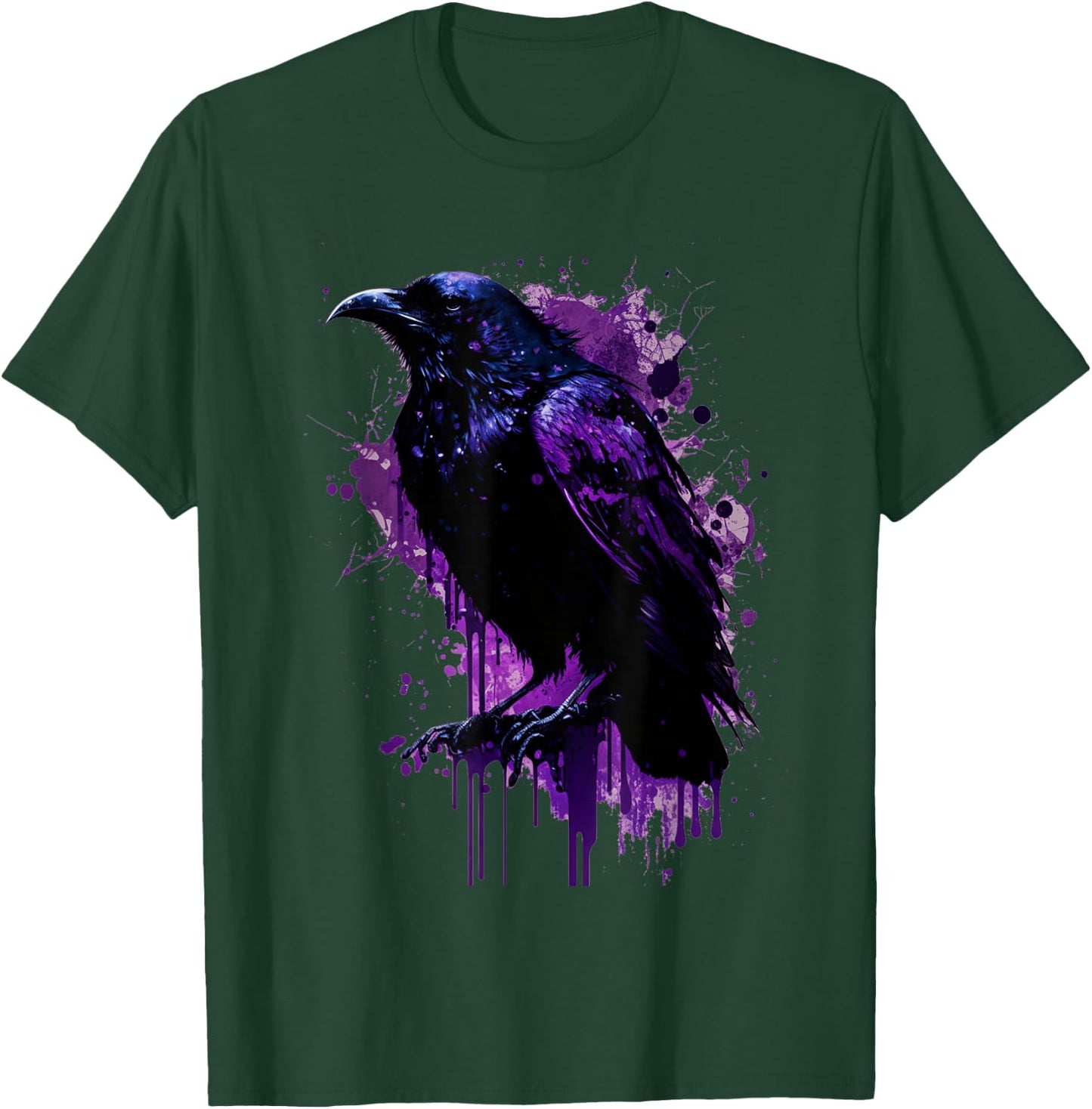 Beautiful Black Crow Raven Bird Purple Stain Men Women T-Shirt - T-Shirt | Forest