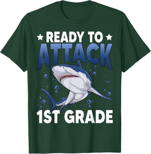 Ready To Attack 1st Grade Shark First Grade Teacher Student T-Shirt - T-Shirt | Forest