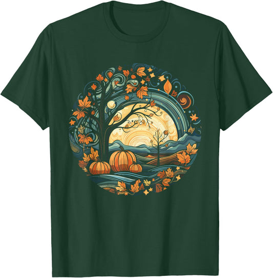 Cottagecore Pumpkins Leaves and Trees Women's Graphic T-Shirt - T-Shirt | Forest