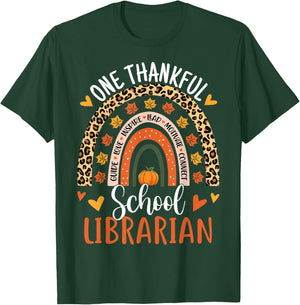 One Thankful School Librarian Thanksgiving Rainbow Leopard T-Shirt - T-Shirt | Forest