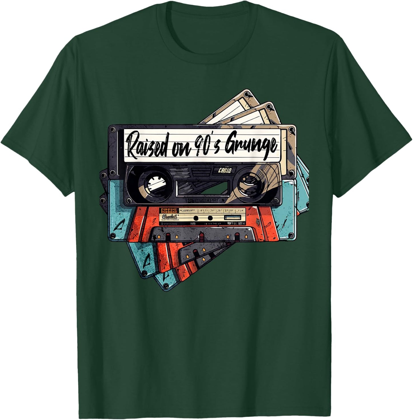 Raised On 90's Music Grunge Rock Cassette Tape Design T-Shirt - T-Shirt | Forest