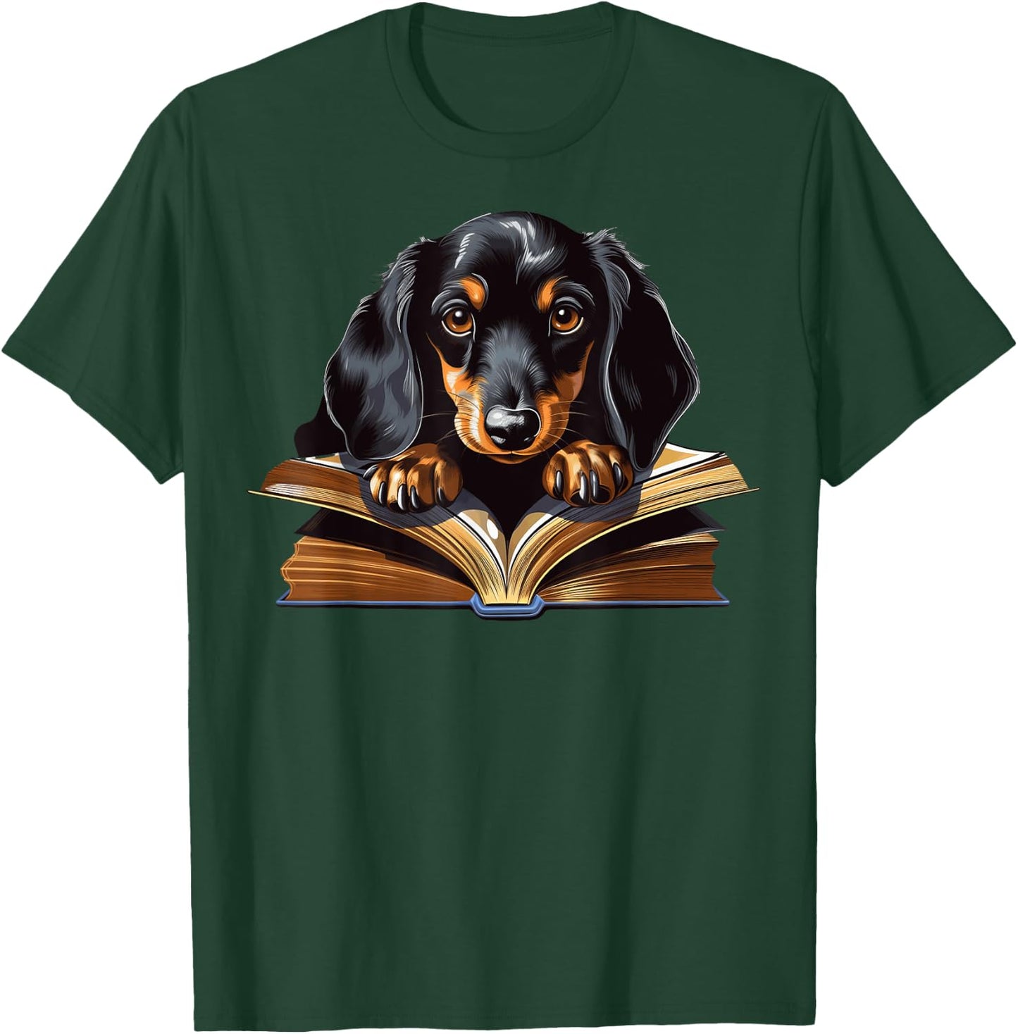 Dachshund Dog Reading Book Men Women Kids T-Shirt - T-Shirt | Forest