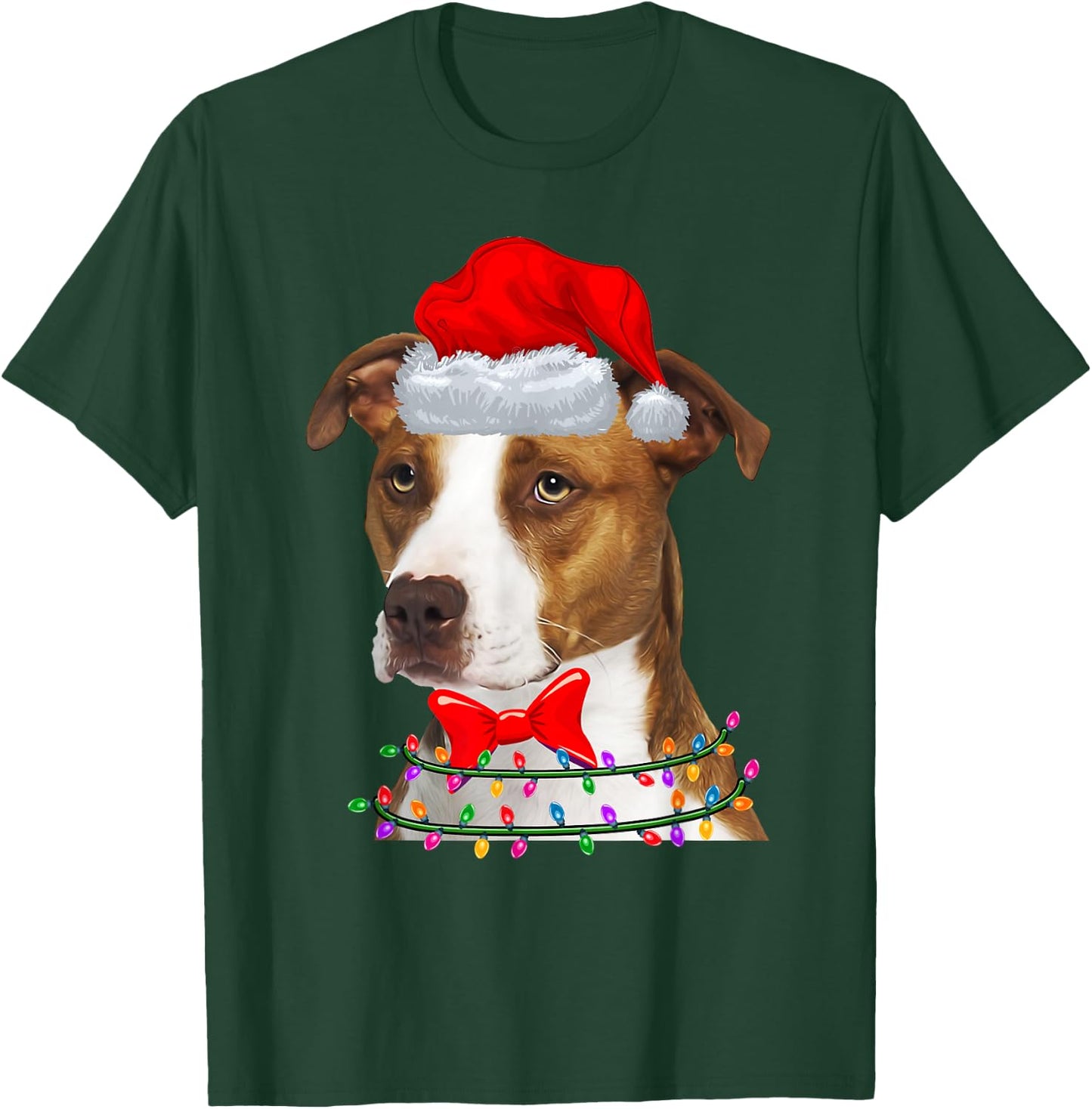 Christmas Lights Pitbull Wearing Xmas Hat - Cute Dog Lover T-Shirt - T-Shirt | Forest