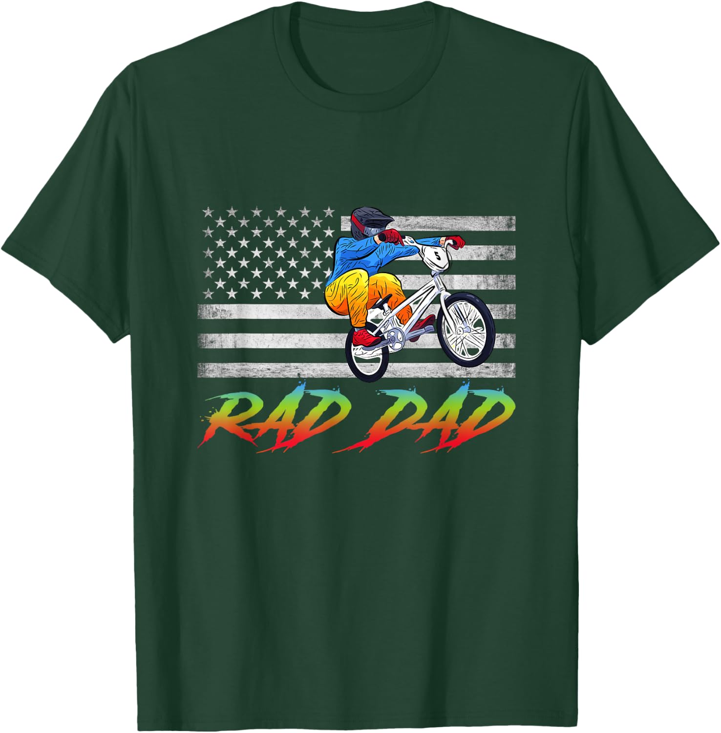 Rad Dad BMX USA Flag, BMX Rider Vintage Gift, Bmx Freestyle T-Shirt - T-Shirt | Forest