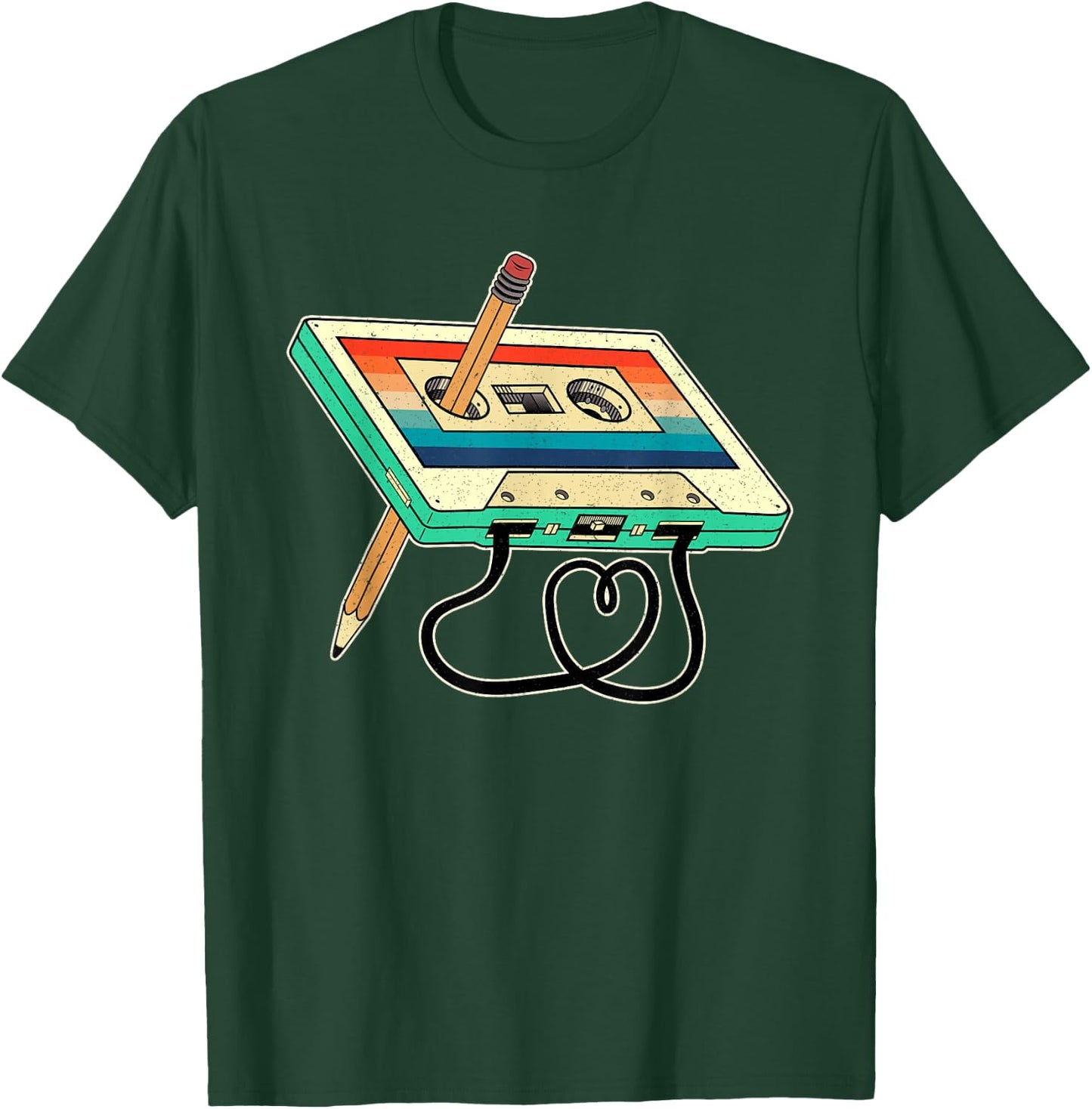 80s Cassette Tape Pencil 1980s Retro Vintage Throwback Music T-Shirt - T-Shirt | Forest