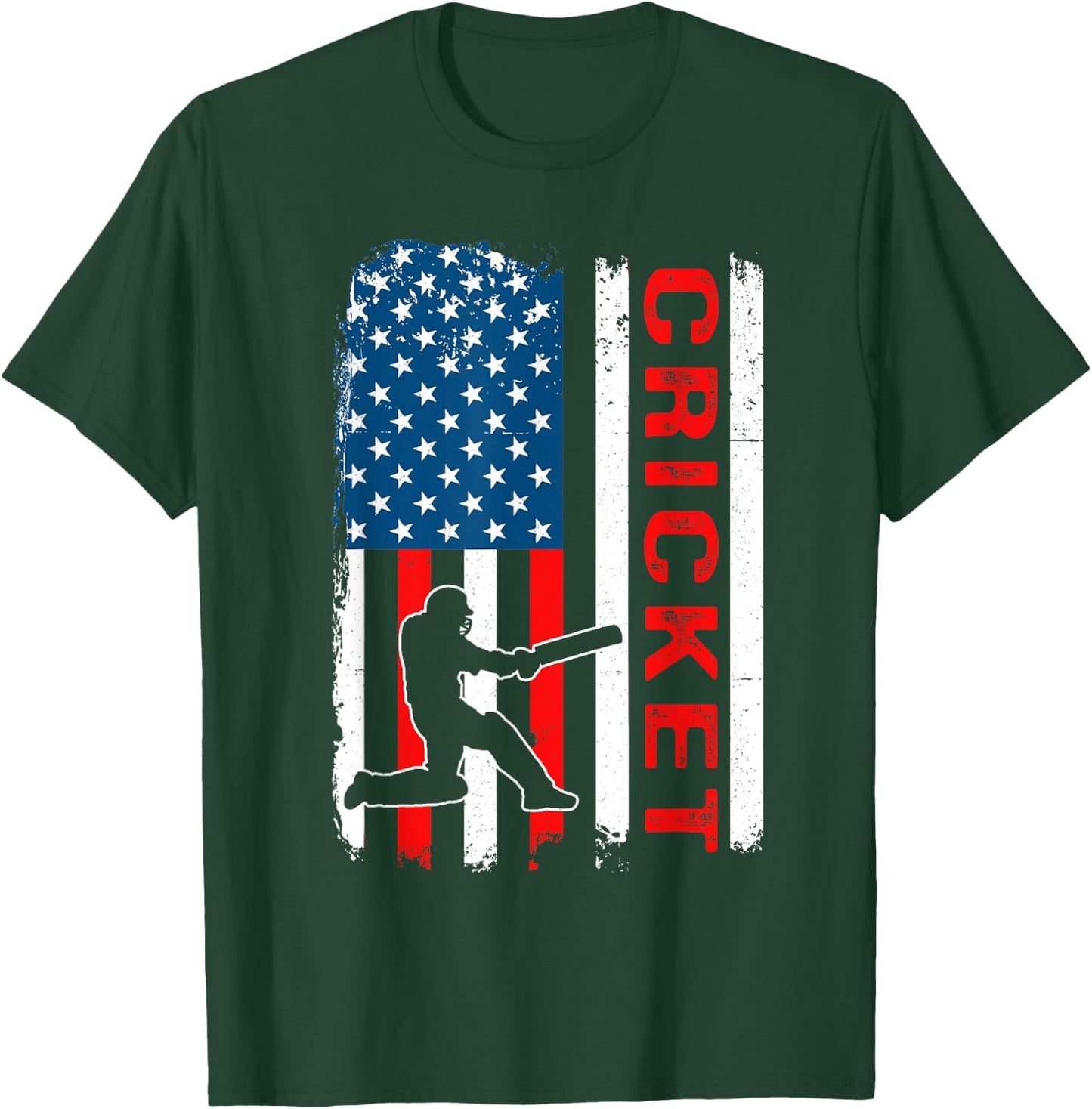 Cricket USA American Flag Cricket Player T-Shirt - T-Shirt | Forest