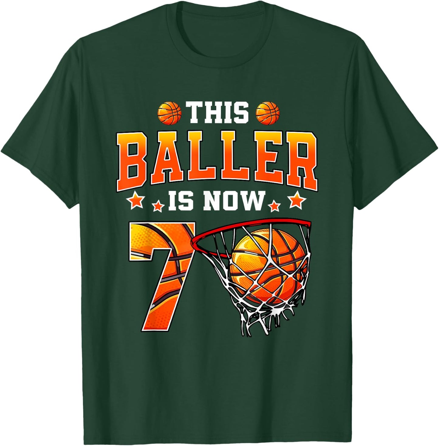 This Baller Is Now 7 Basketball Kids Boys Girls 7th Birthday T-Shirt - T-Shirt | Forest