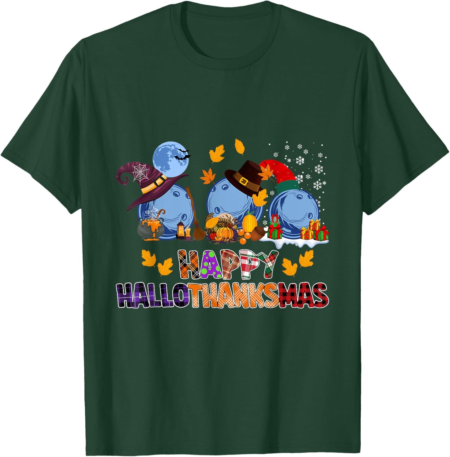 Cute Hallothanksmas Bowling Halloween Thanksgiving Christmas T-Shirt - T-Shirt | Forest