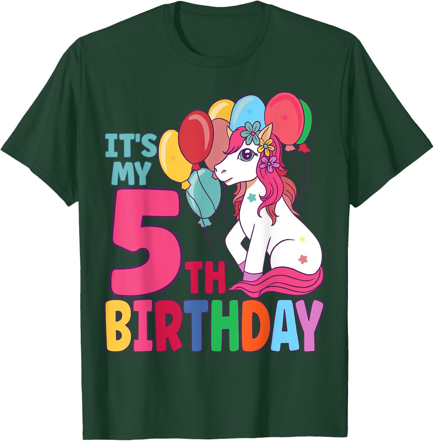 It's My 5th Birthday Unicorn Boys Girls Kids Birthday T-Shirt - T-Shirt | Forest