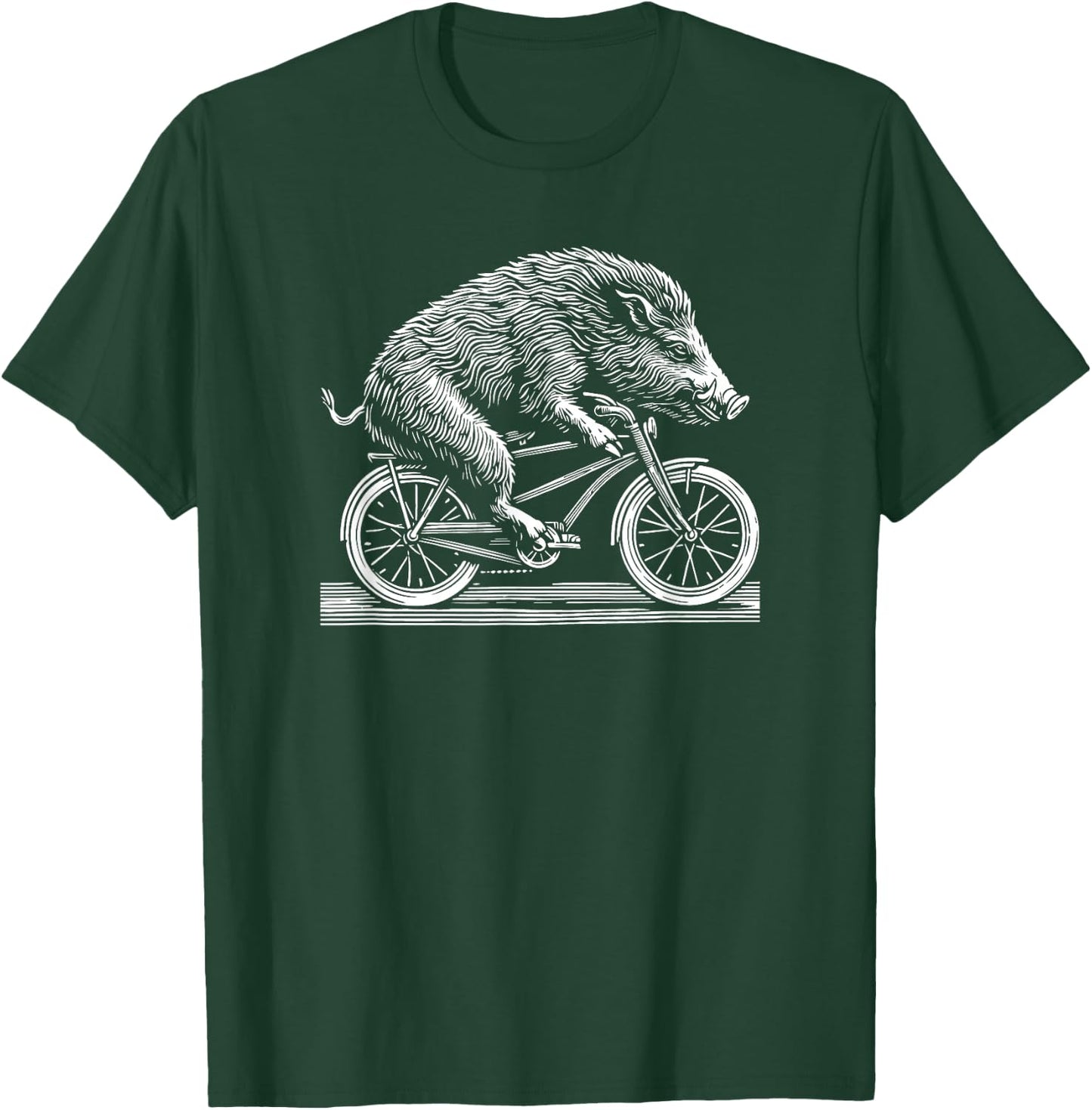 Wild Boar Hog Pig Bicycle Vintage Retro Biker Illustration T-Shirt - T-Shirt | Forest