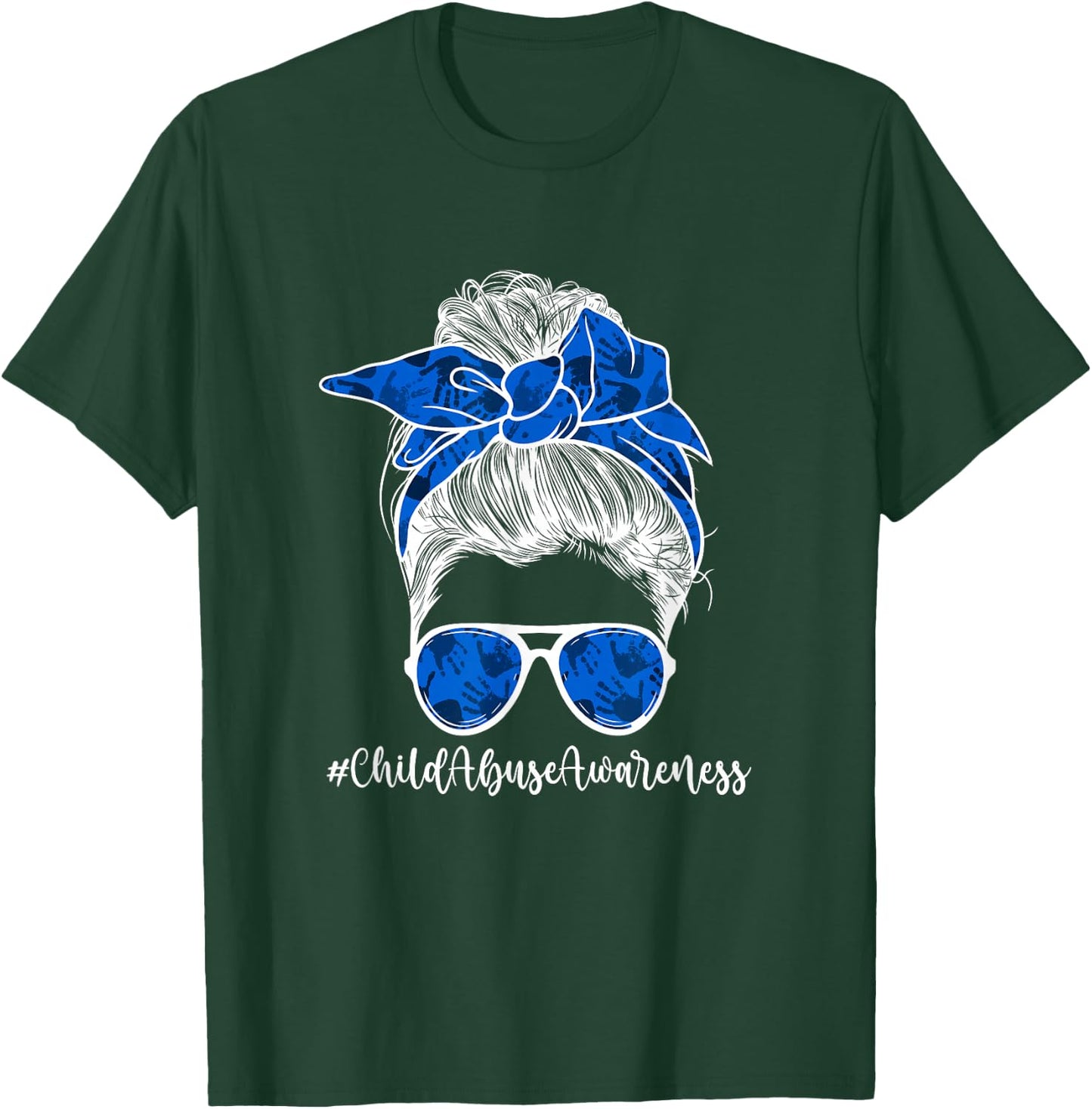 Child Abuse Awareness Messy Bun Child Abuse Prevention Month T-Shirt - T-Shirt | Forest
