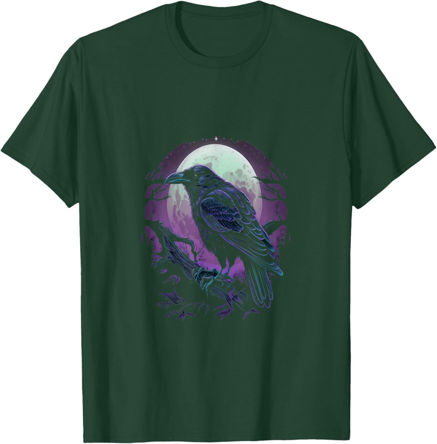 Full Moon Crow Raven Flying Bird Halloween T-Shirt - T-Shirt | Forest
