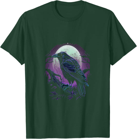 Full Moon Crow Raven Flying Bird Halloween T-Shirt - T-Shirt | Forest