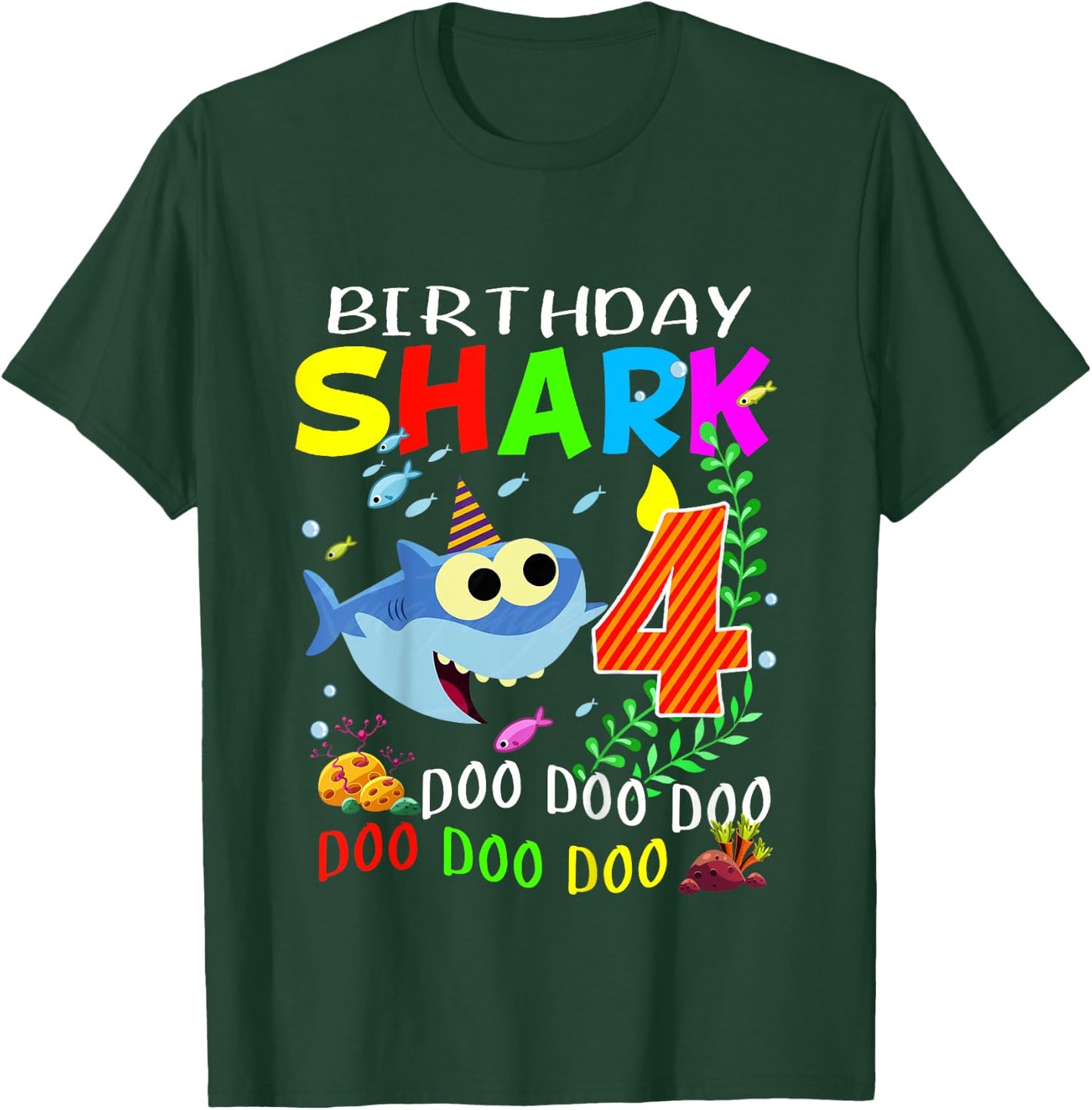 Birthday Shark 4 Years Old Boys and Girls 4th Birthday Gift T-Shirt - T-Shirt | Forest