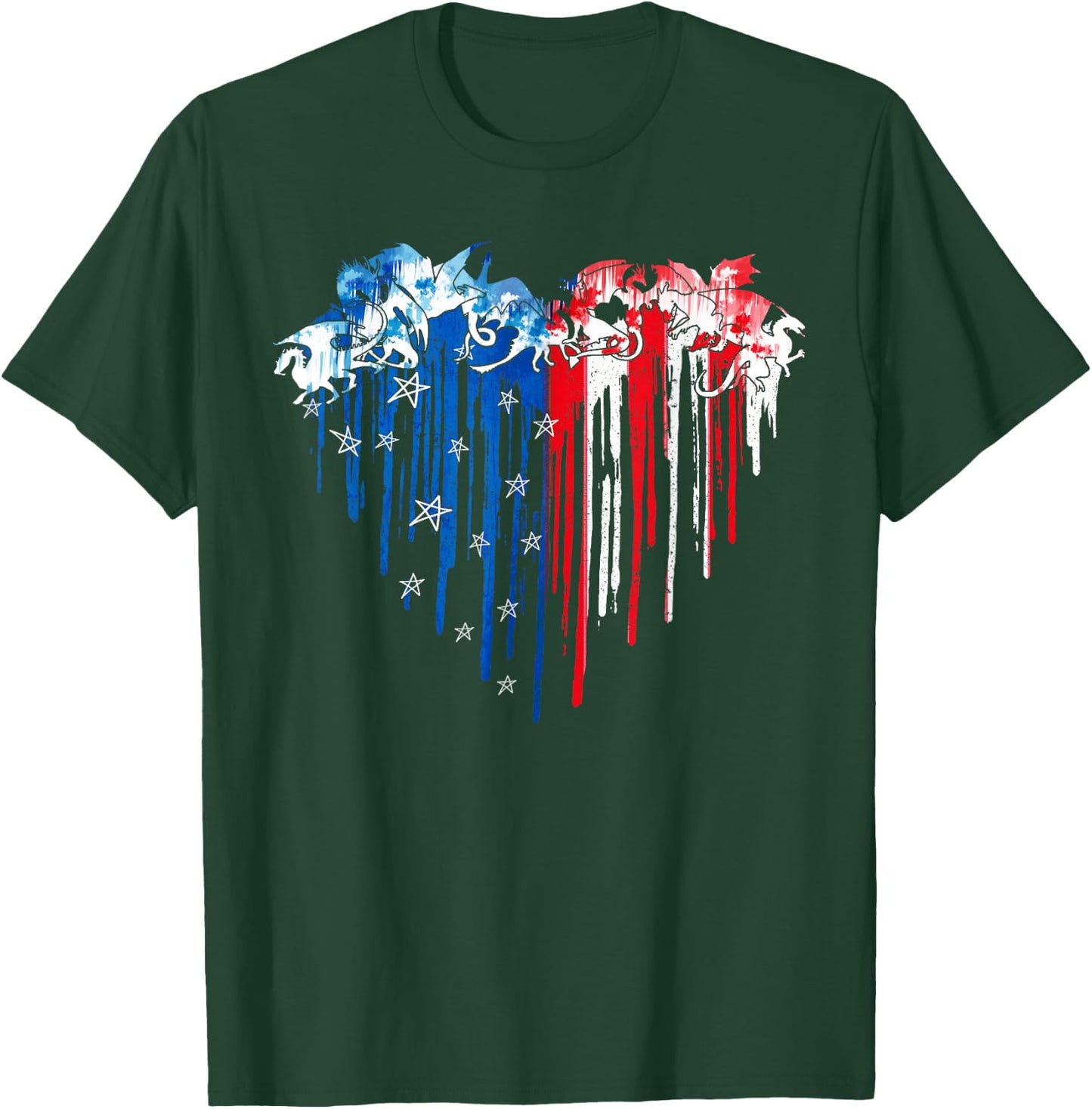 Dragon Heart American Flag July 4th Day USA Flag Patriotic Women Men T-Shirt - T-Shirt | Forest