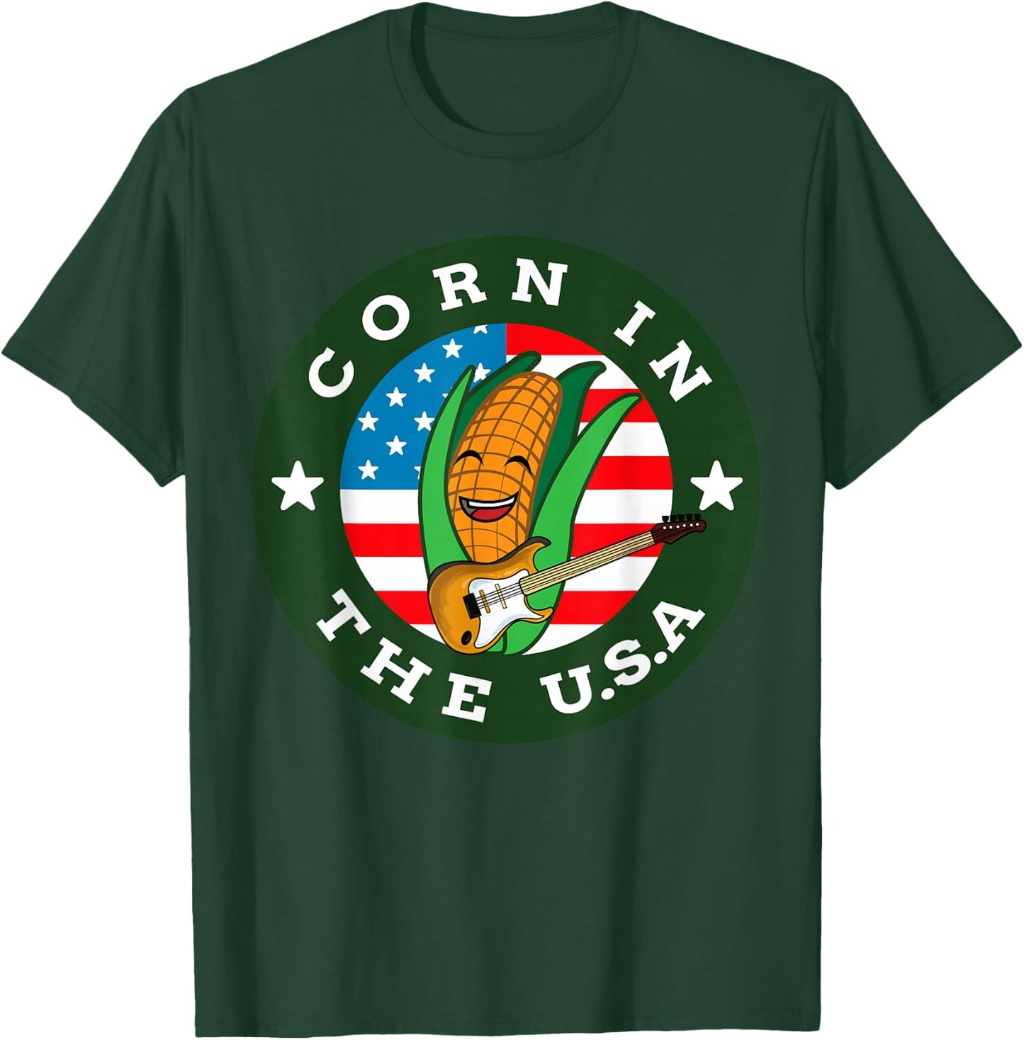 Corn In The USA Pun - American Flag Corncob Joke T-Shirt - T-Shirt | Forest