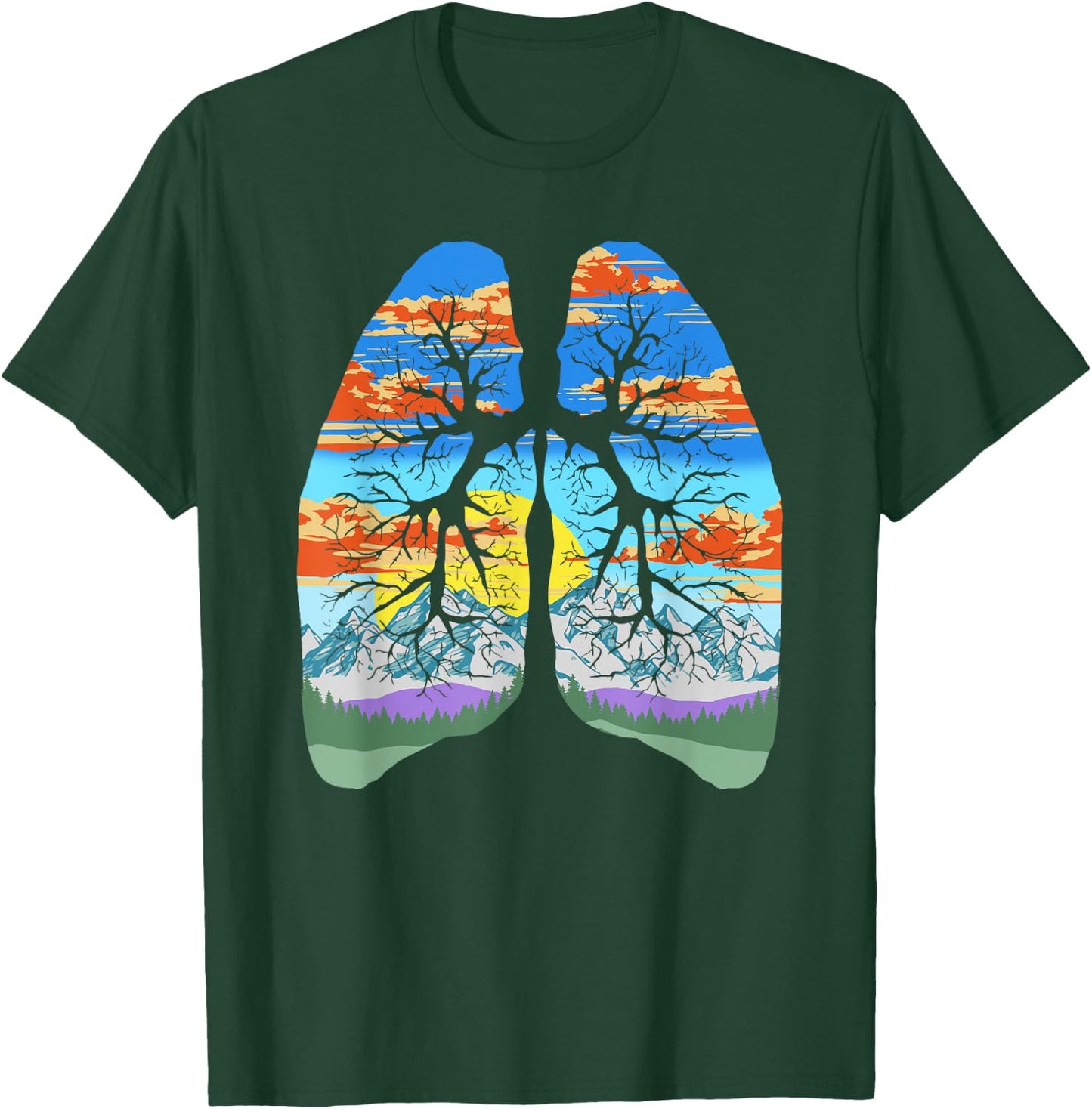 Nature Lungs Outdoor & Earth Day Trees & Mountains Design T-Shirt - T-Shirt | Forest