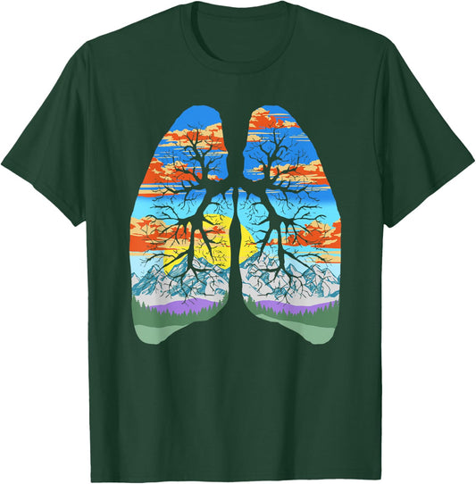 Nature Lungs Outdoor & Earth Day Trees & Mountains Design T-Shirt - T-Shirt | Forest