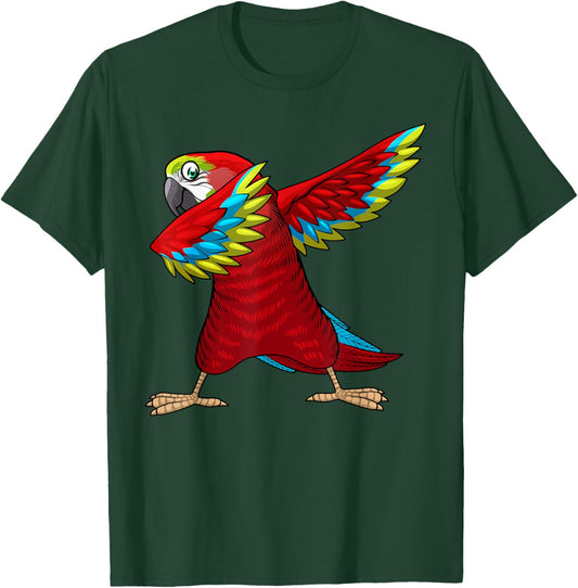 Funny Parrot Gift Parrot Lover Accessories & Stuff -Youth Black Cotton Blend Small Dabbing Parrot Tropical T-Shirt - T-Shirt | Forest