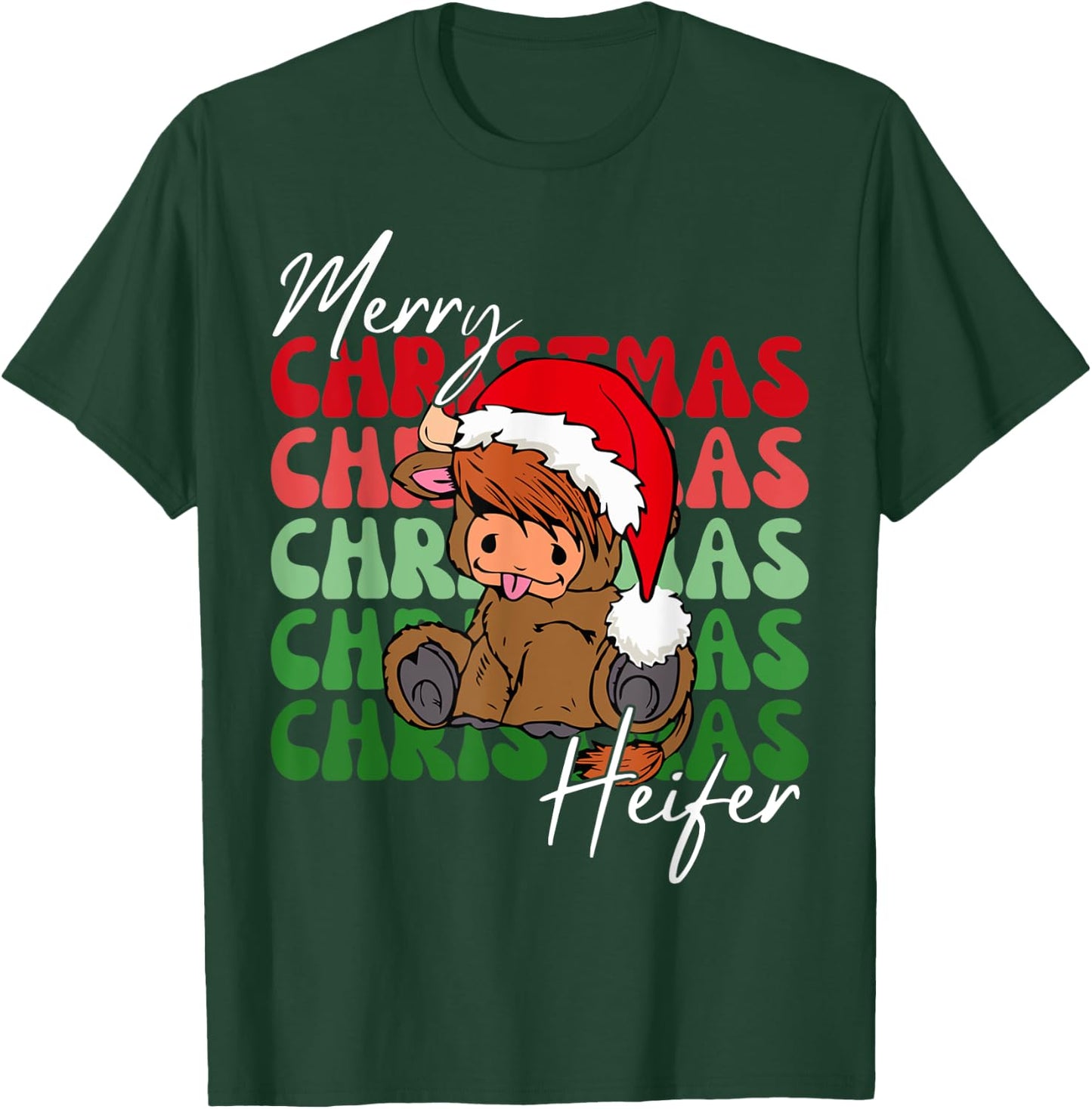 Merry Christmas Heifers Christmas Cow Xmas Farm Animals T-Shirt - T-Shirt | Forest