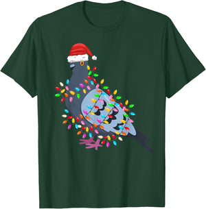 Christmas Lights Pigeon Wearing Xmas Hat - Pigeon Lover T-Shirt - T-Shirt | Forest