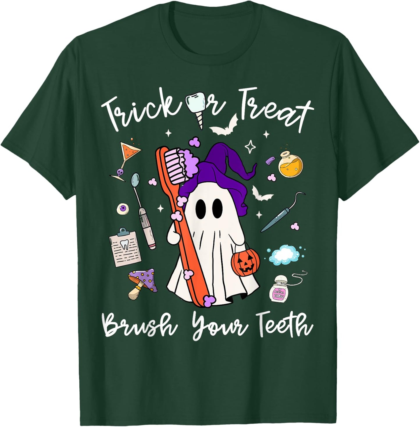 Trick Or Treat Brush Your Teeth Dentist Halloween Costume T-Shirt - T-Shirt | Forest