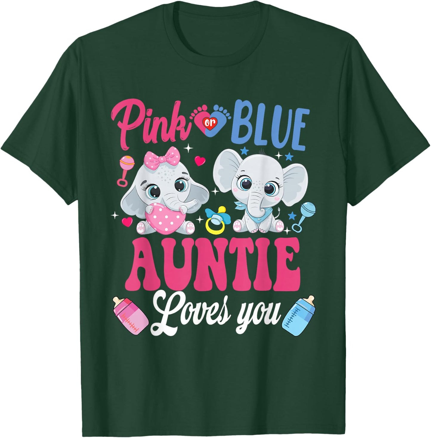 Pink Or Blue Auntie Loves Your shirt Elephant Gender Reveal T-Shirt - T-Shirt | Forest