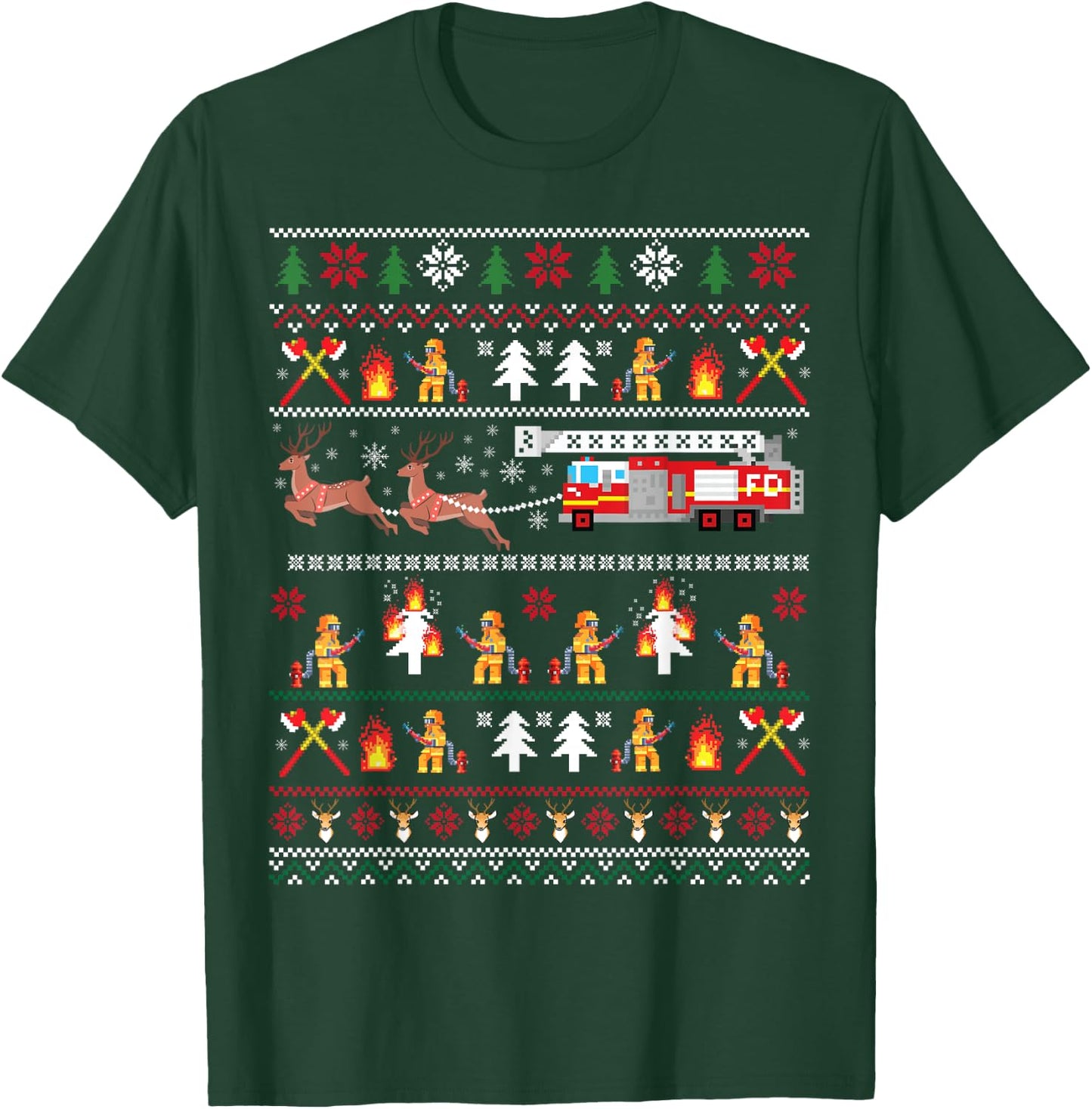 Firefighter Ugly Christmas Sweater, Fireman Fire Firefighter T-Shirt - T-Shirt | Forest