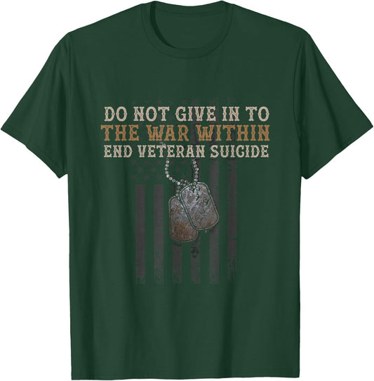 Veteran Suicide Awareness The War Within Patriotic US Flag T-Shirt - T-Shirt | Forest