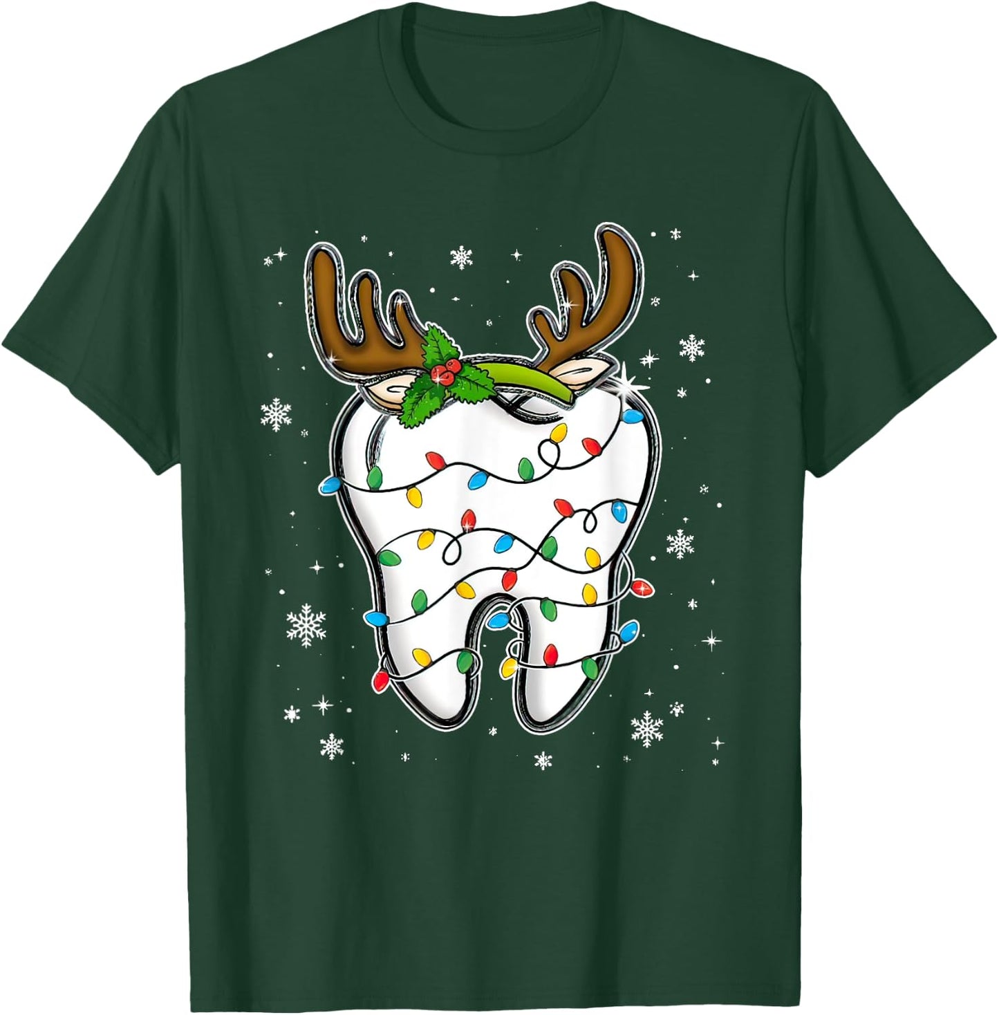 Christmas Dentist Dental Tooth Light Xmas T-Shirt - T-Shirt | Forest