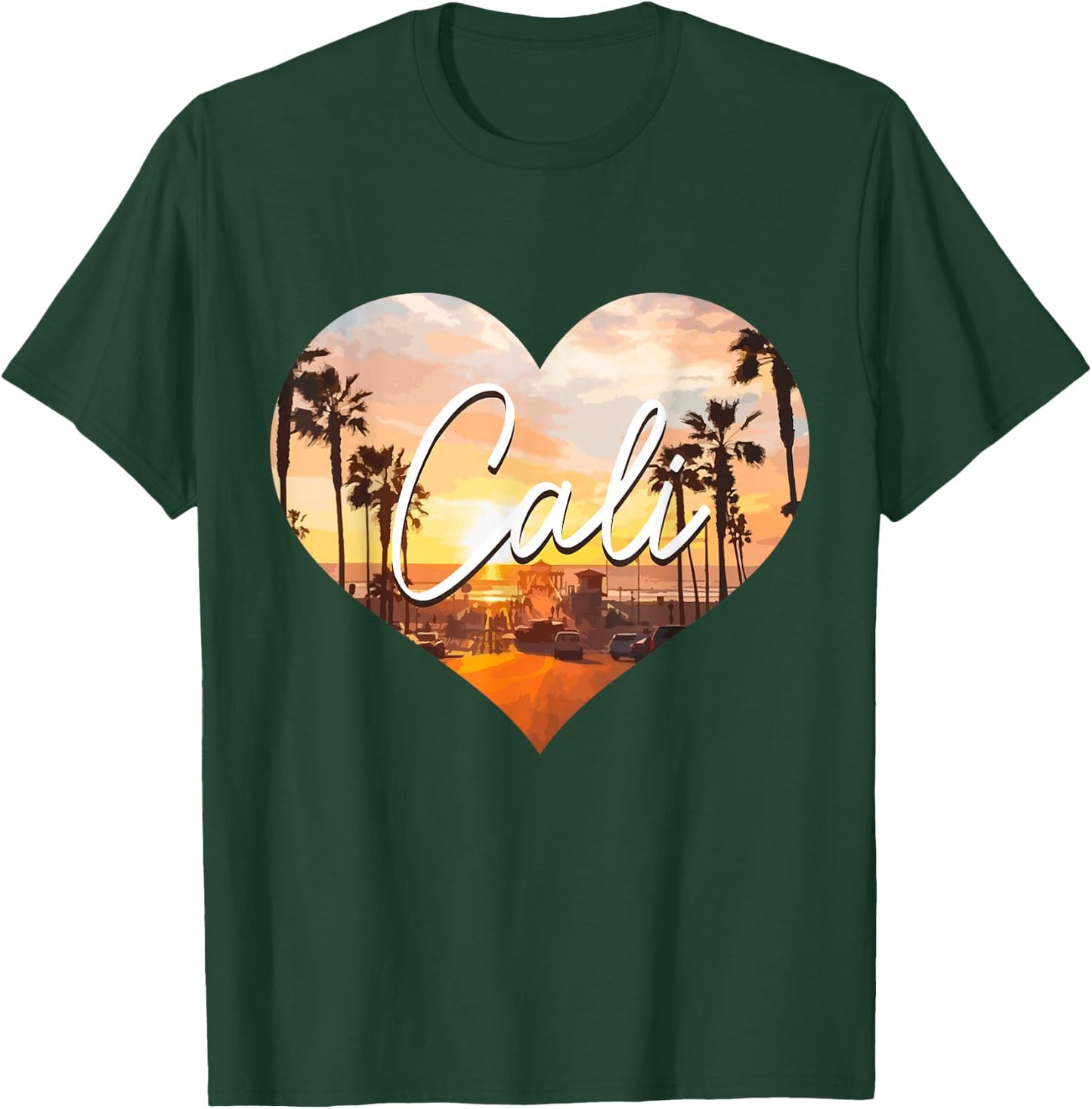California Cali Vintage Sunset Heart Retro T-Shirt - T-Shirt | Forest