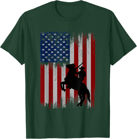 vintage usa american flag cowboy Rodeo Roping Horse Riding T-Shirt - T-Shirt | Forest