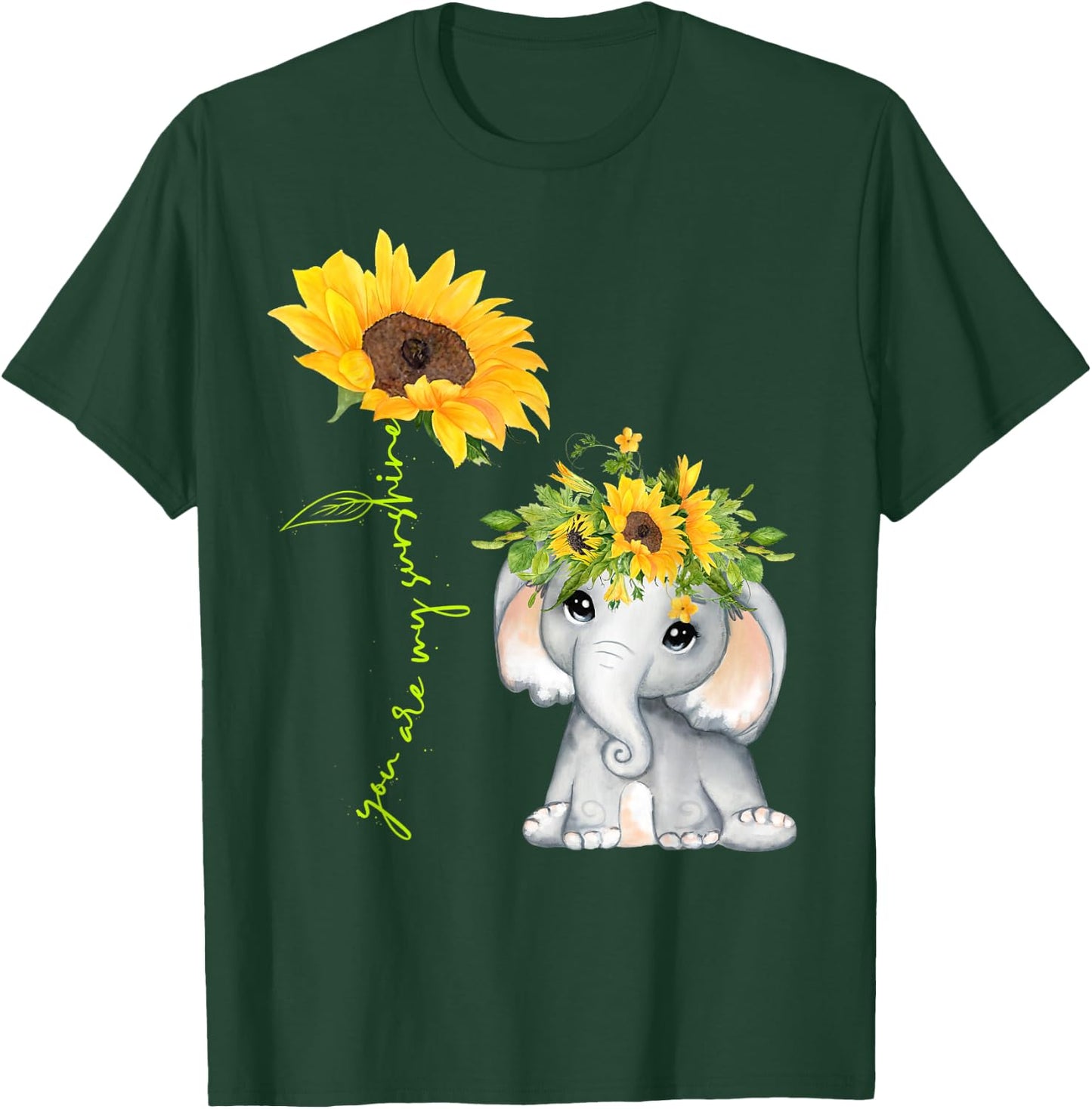 Cute Elephant Sunflower Love Sunshine Flower Lover T-Shirt - T-Shirt | Forest