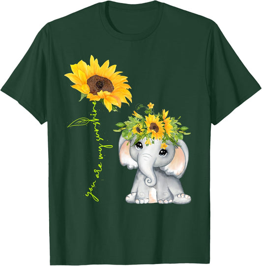Cute Elephant Sunflower Love Sunshine Flower Lover T-Shirt - T-Shirt | Forest