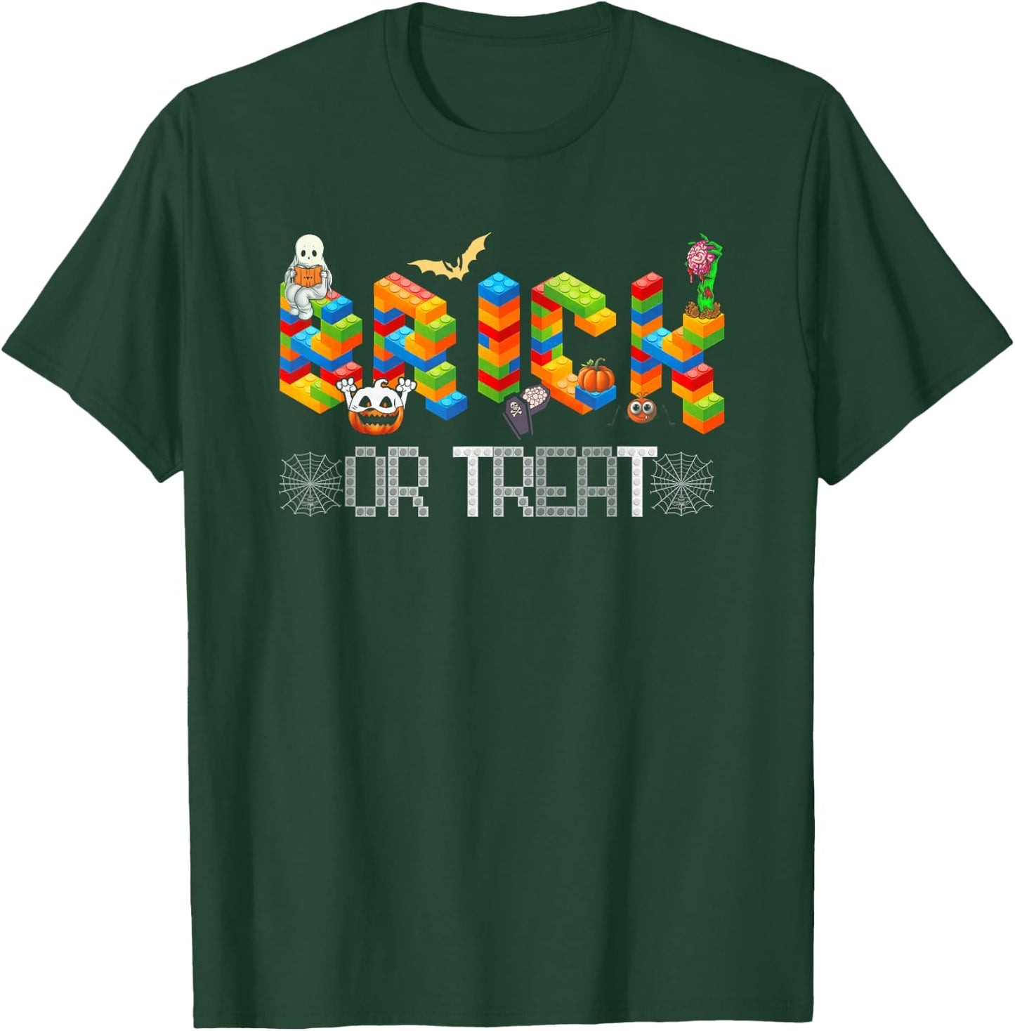 Block Building Halloween Brick Or Treat Kids Master Builder T-Shirt - T-Shirt | Forest