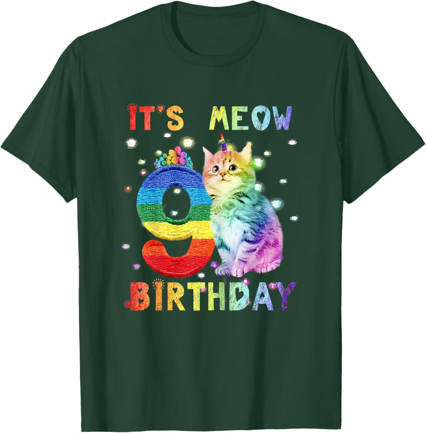 Cute 9th Birthday Cat Unicorn 9 Years Old Rainbow Girl Teens T-Shirt - T-Shirt | Forest