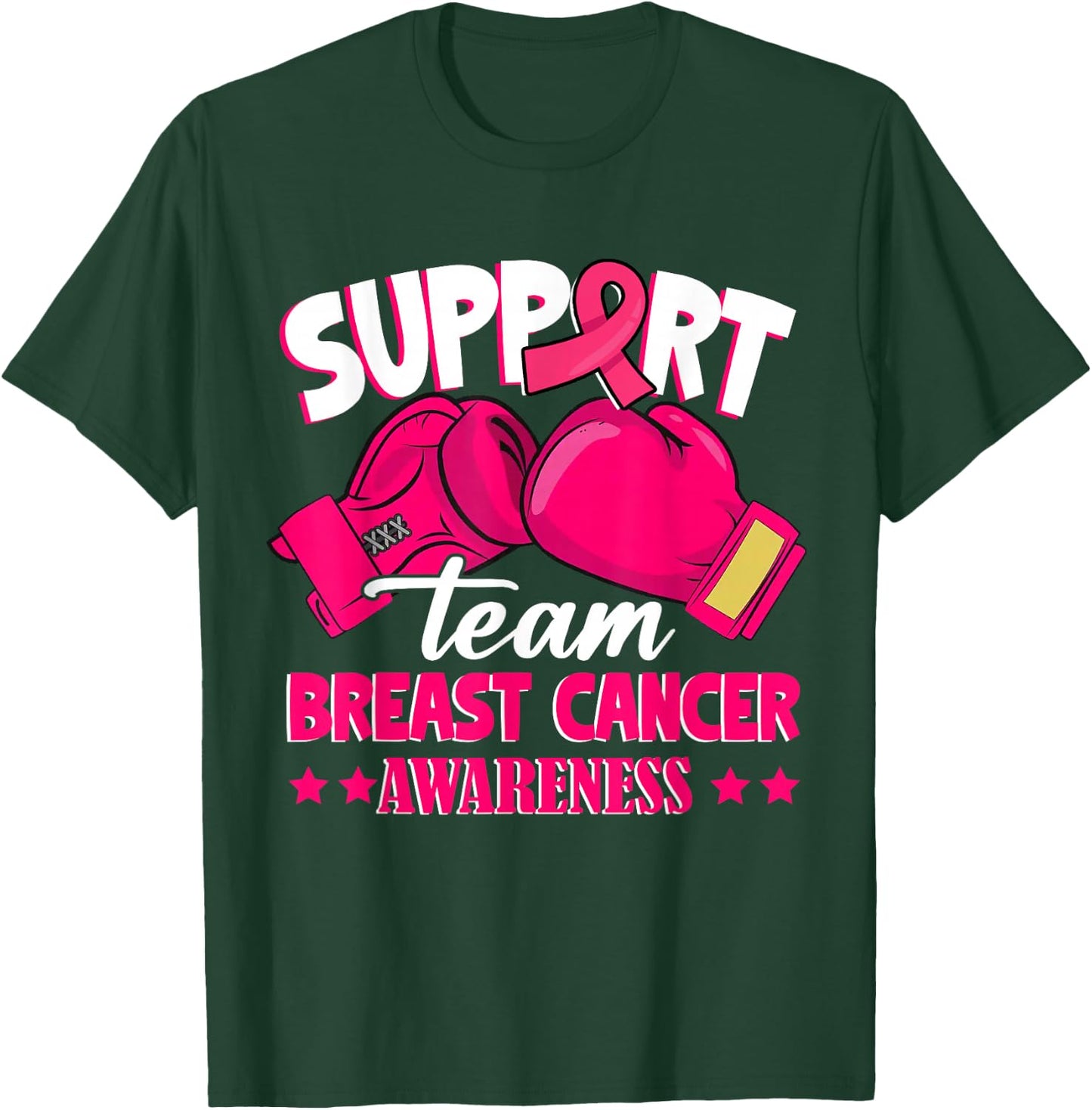 Support Team Boxing Gloves Pink Ribbon Breast Cancer Gifts T-Shirt - T-Shirt | Forest