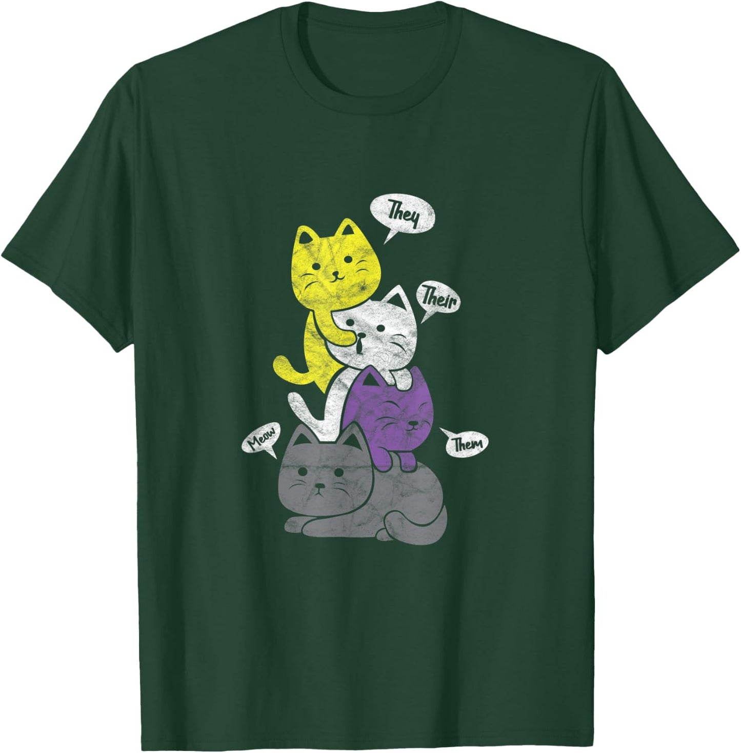 Nonbinary They Their Them Cat Pile Non-Binary Flag Vintage Women T-Shirt - T-Shirt | Forest