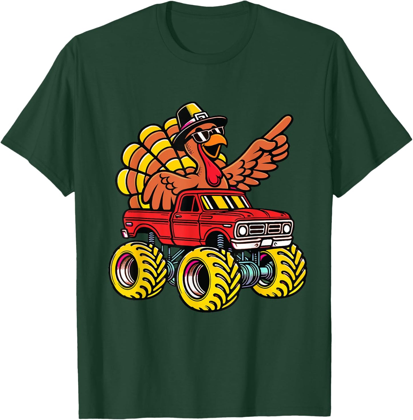 Thanksgiving Turkey Riding Monster Truck Kids Boys T-Shirt - T-Shirt | Forest